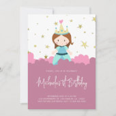 ピンク金ゴールドプリンセスガールバースデーパーティー 招待状 (正面)