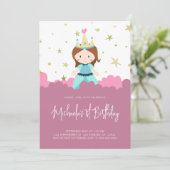 ピンク金ゴールドプリンセスガールバースデーパーティー 招待状 (スタンド正面)