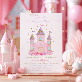 ピンク金ゴールドプリンセスキャッスルファースト誕生日 招待状
