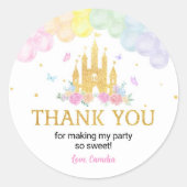 ピンク金ゴールドプリンセスキャッスルラベルシール誕生日 ラウンドシール (正面)