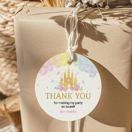 ピンク金ゴールドプリンセスキャッスルラベルシール誕生日 ラウンドシール