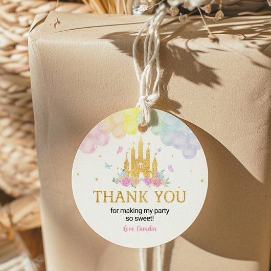 ピンク金ゴールドプリンセスキャッスルラベルシール誕生日 ラウンドシール