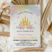 ピンク金ゴールドプリンセスキャッスル誕生日招待状 招待状