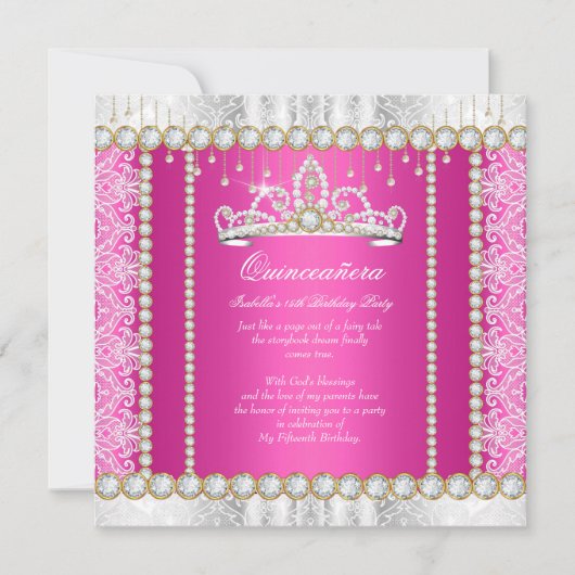 ピンク金ゴールドプリンセスキンセアニェラダイヤモンドレース 招待状 (正面)