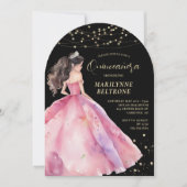 ピンク金ゴールドプリンセスキンセアニラ 招待状 (正面)