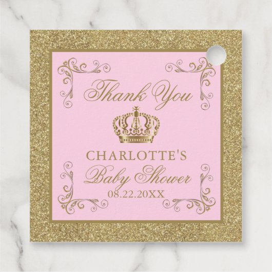 ピンク金ゴールドプリンセスクラウンティアラベビーシャワー フェイバータグ (裏面)