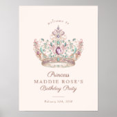 ピンク金ゴールドプリンセスクラウンフェアヤテール誕生日サイン ポスター (正面)