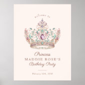 ピンク金ゴールドプリンセスクラウンフェアヤテール誕生日サイン ポスター (正面)