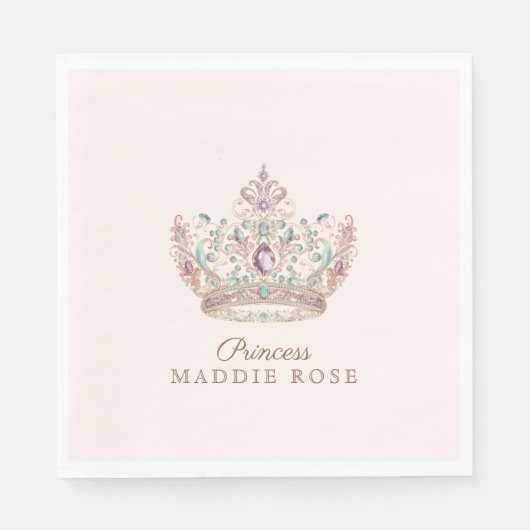 ピンク金ゴールドプリンセスクラウンフェアヤテール誕生日 スタンダードランチョンナプキン (正面)