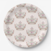ピンク金ゴールドプリンセスクラウンフェアヤテール誕生日 ペーパープレート (正面)