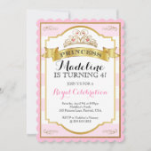 ピンク金ゴールドプリンセスクラウンプリンセス誕生日 招待状 (正面)