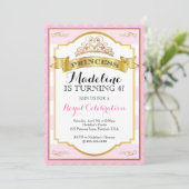 ピンク金ゴールドプリンセスクラウンプリンセス誕生日 招待状 (スタンド正面)