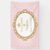 ピンク金ゴールドプリンセスクラウンベビーシャワーウェルカム 横断幕 (縦)
