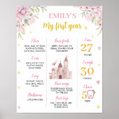 ピンク金ゴールドプリンセスクラウン誕生日マイルストーンサイン ポスター (正面)