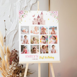 ピンク金ゴールドプリンセスクラウン誕生日マイルストーンサイン ポスター