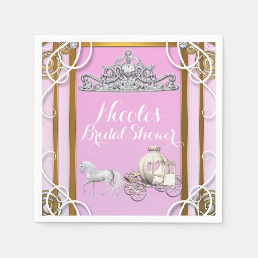 ピンク金ゴールドプリンセスクラウン&キャリッジスイート16パーティー スタンダードカクテルナプキン (正面)