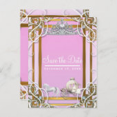ピンク金ゴールドプリンセスクラウン&キャリッジ日付を保存 案内ポストカード (正面/裏面)