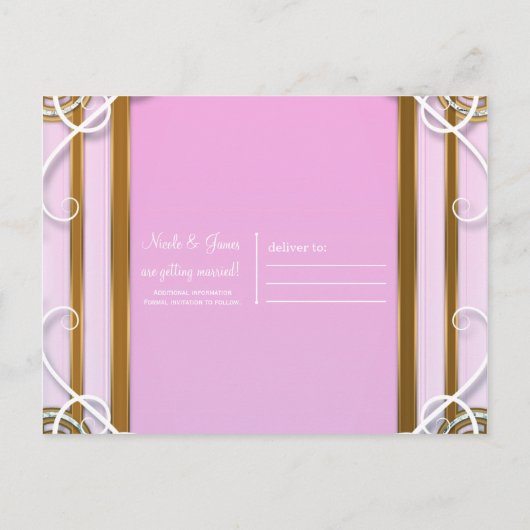 ピンク金ゴールドプリンセスクラウン&キャリッジ日付を保存 案内ポストカード (裏面)