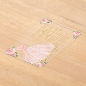 ピンク金ゴールドプリンセスドレスフローラキンセアニラ アクリル招待状 (レイダウン)