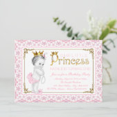 ピンク金ゴールドプリンセスパールファースト誕生日パーティー 招待状 (スタンド正面)