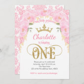 ピンク金ゴールドプリンセスフローラ1日目の誕生日 招待状 (正面/裏面)