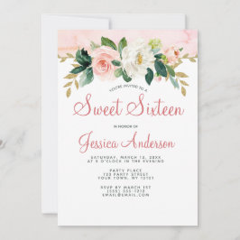 ピンク金ゴールドプリンセスフローラSweet sixteen誕生日 招待状