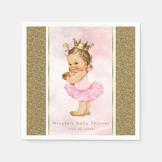 ピンク金ゴールドプリンセスヴィンテージベビーガールシャワーパーティー スタンダードカクテルナプキン (正面)
