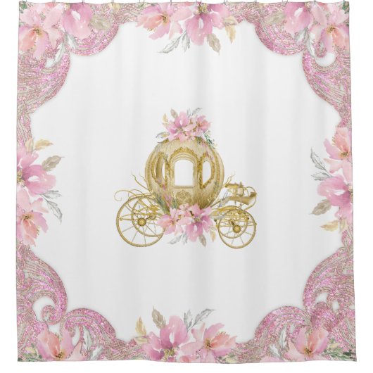 ピンク金ゴールドプリンセス台車 シャワーカーテン (正面)