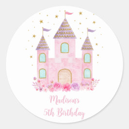 ピンク金ゴールドプリンセス城誕生日 ラウンドシール