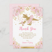 ピンク金ゴールドプリンセス恐竜トゥトゥティアラベビーガール サンキューカード (正面/裏面)