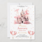 ピンク金ゴールドプリンセス誕生日パーティーの招待 招待状 (正面)