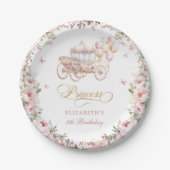 ピンク金ゴールドプリンセス誕生日パーティーキャリッジ ペーパープレート (正面)