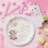 ピンク金ゴールドベアと風船星空の女の子 ペーパープレート (パーティー)