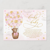 ピンク金ゴールドベア熱気球のベビーガール向け本 エンクロージャーカード (正面)