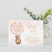 ピンク金ゴールドベア熱気球のベビーガール向け本 エンクロージャーカード (スタンド正面)