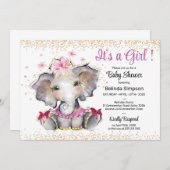 ピンク金ゴールドベビーシャワー招待状ベビーエレファント 招待状 (正面/裏面)