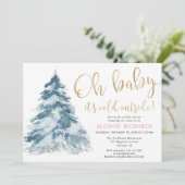 ピンク金ゴールドベビー外は寒い女の子のベビーシャワー 招待状 (スタンド正面)