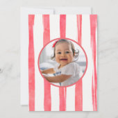 ピンク金ゴールドベリー1st誕生日フォトレッドストロベリー サンキューカード (正面)