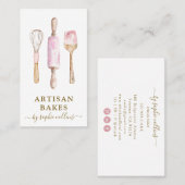 ピンク金ゴールドベーカー水彩ベーカリーパティシシェフ 名刺 (正面/裏面)