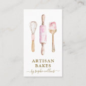 ピンク金ゴールドベーカー水彩ベーカリーパティシシェフ 名刺 (正面)