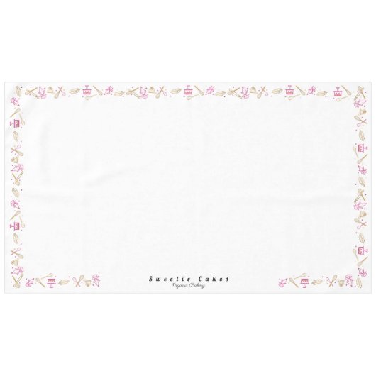 ピンク金ゴールドベーキング料理器具と菓子 テーブルクロス (正面(横))