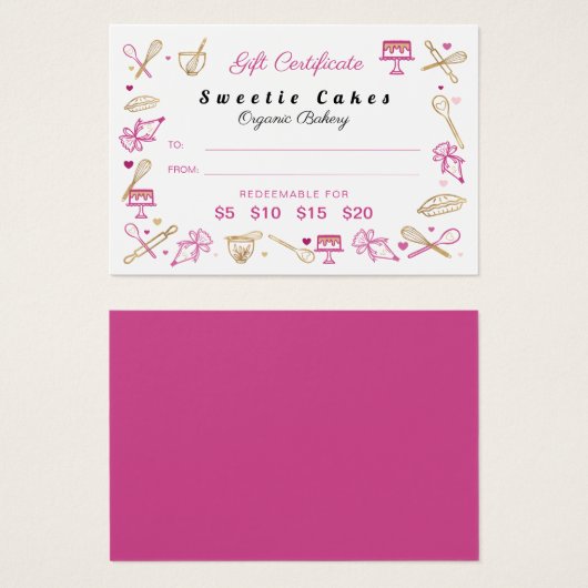 ピンク金ゴールドベーキング料理用具ギフト券 (正面&裏面)