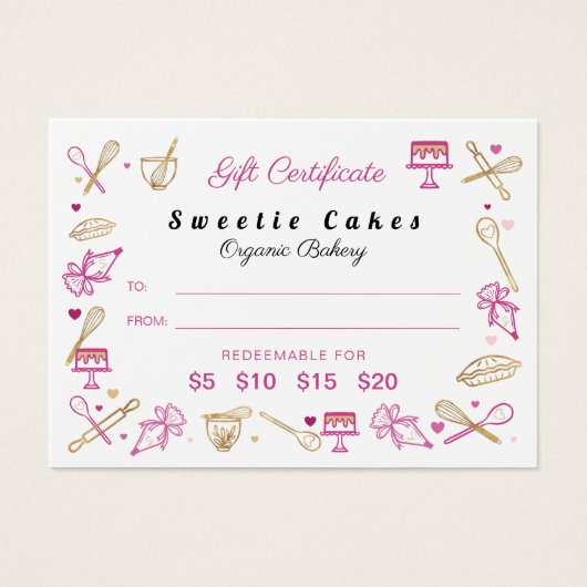 ピンク金ゴールドベーキング料理用具ギフト券 (正面)