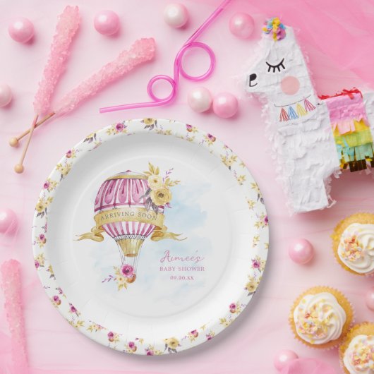 ピンク金ゴールドホットエアバルーンベビーシャワーパーソナライズされた ペーパープレート (パーティー)