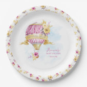 ピンク金ゴールドホットエアバルーンベビーシャワーパーソナライズされた ペーパープレート (正面)