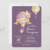 ピンク金ゴールドホットエアバルーンベビーシャワー招待状 招待状 (正面)