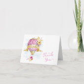 ピンク金ゴールドホットエアバルーン赤ちゃんシャワーありがとう サンキューカード (正面)