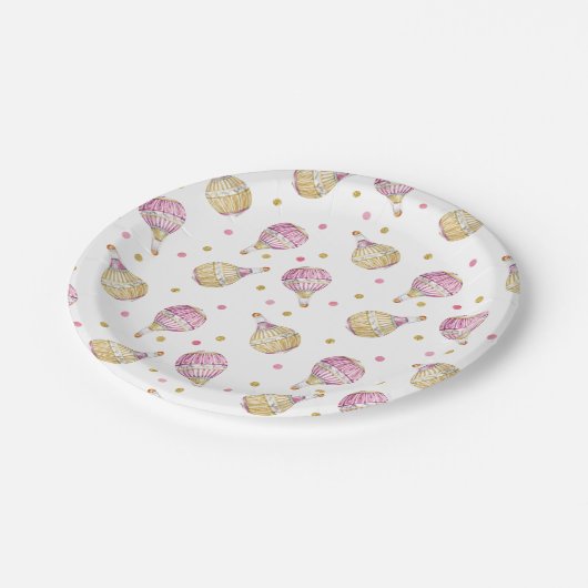 ピンク金ゴールドホットエアバルーン赤ちゃんシャワー ペーパープレート (アングル)