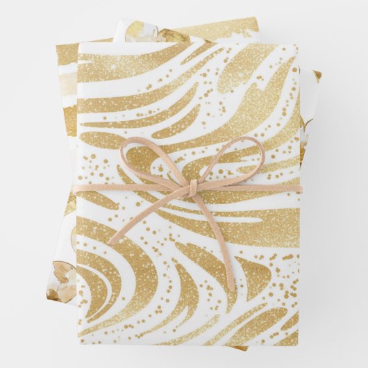 ピンク金ゴールドホワイトクリームハートカップケーキ誕生日 ラッピングペーパーシート (インサイチュ)