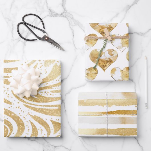 ピンク金ゴールドホワイトクリームハートカップケーキ誕生日 ラッピングペーパーシート (正面)